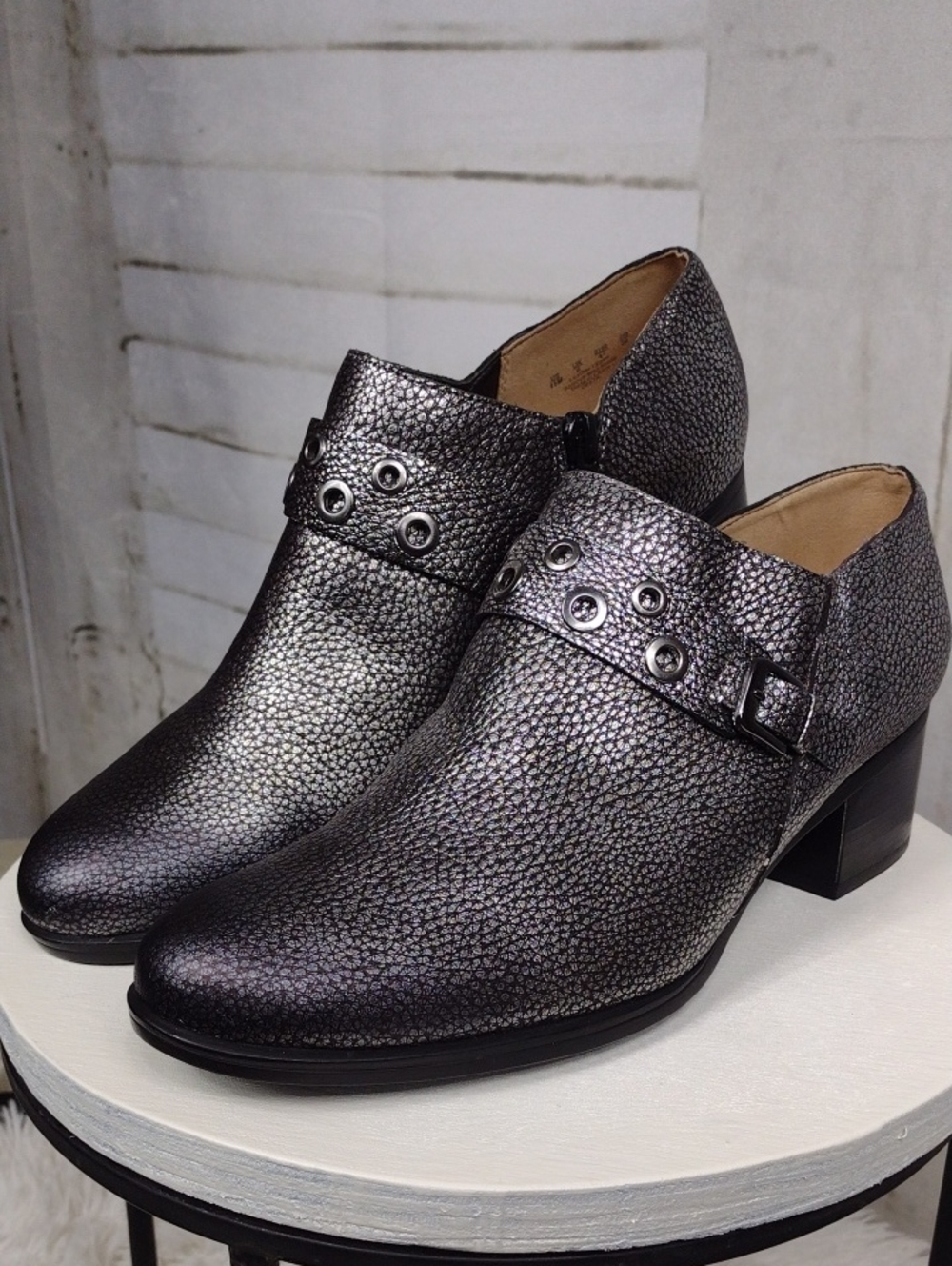 Naturalizer Metallic Charcoal Booties with Buckle Detail Size 11